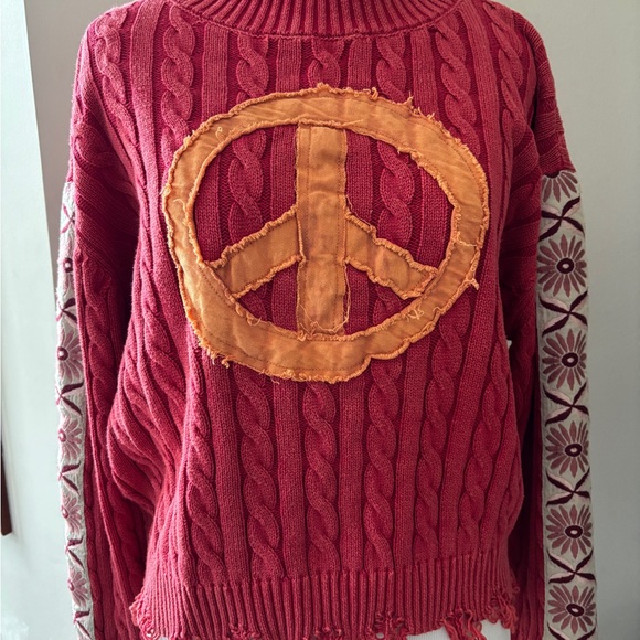 washed peace patch cable knit sweater - Picture 5 of 7